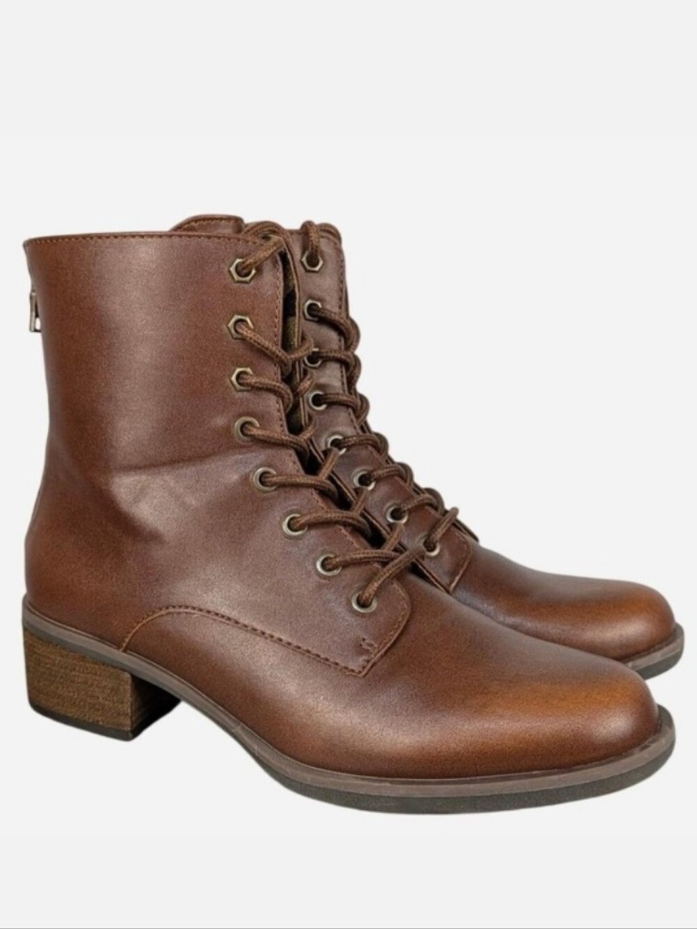 Korks Jolene Vegan Leather Lace Up Combat Boot Brown Back Zip 7.5